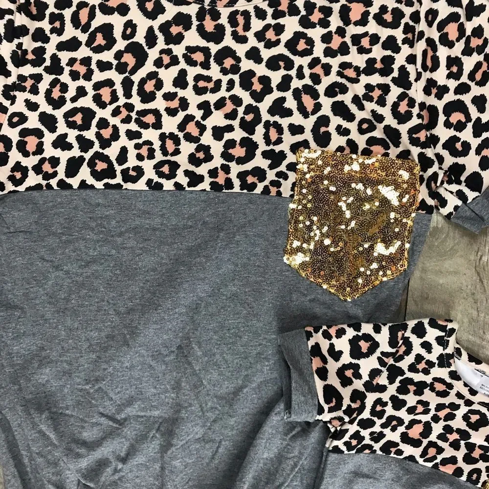 Mom and Me grey leopard sequin tie front top - Picture 3 of 4